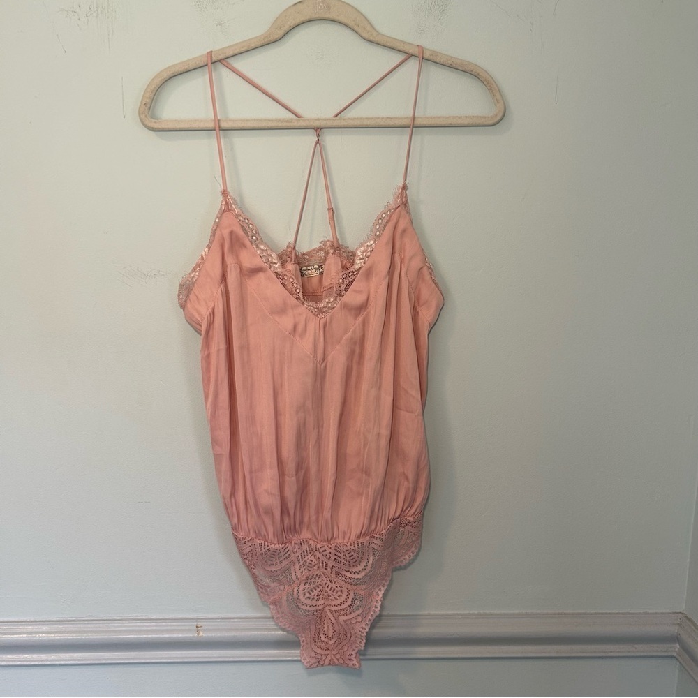 Intimately Free People Purple Satin Floral Laced Cami Bodysuit Size Medium